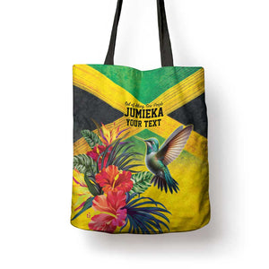Personalized Black Jamaicans Hummingbird Tote Bag Tropical Flowers Grunge Flag