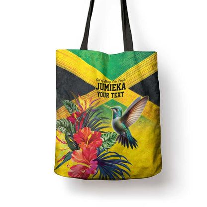 Personalized Black Jamaicans Hummingbird Tote Bag Tropical Flowers Grunge Flag