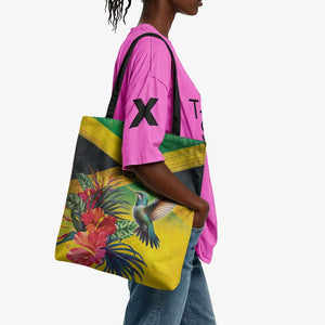 Personalized Black Jamaicans Hummingbird Tote Bag Tropical Flowers Grunge Flag