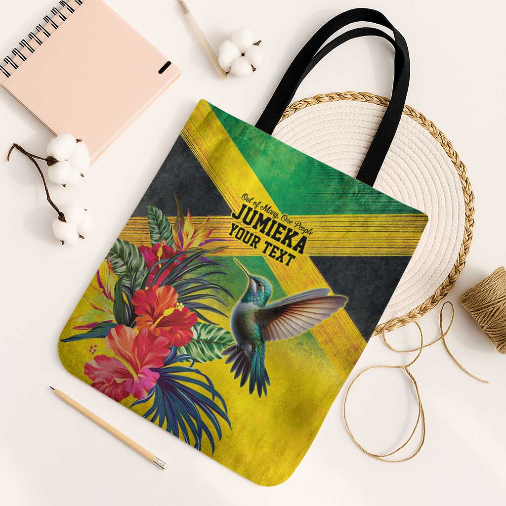 Personalized Black Jamaicans Hummingbird Tote Bag Tropical Flowers Grunge Flag