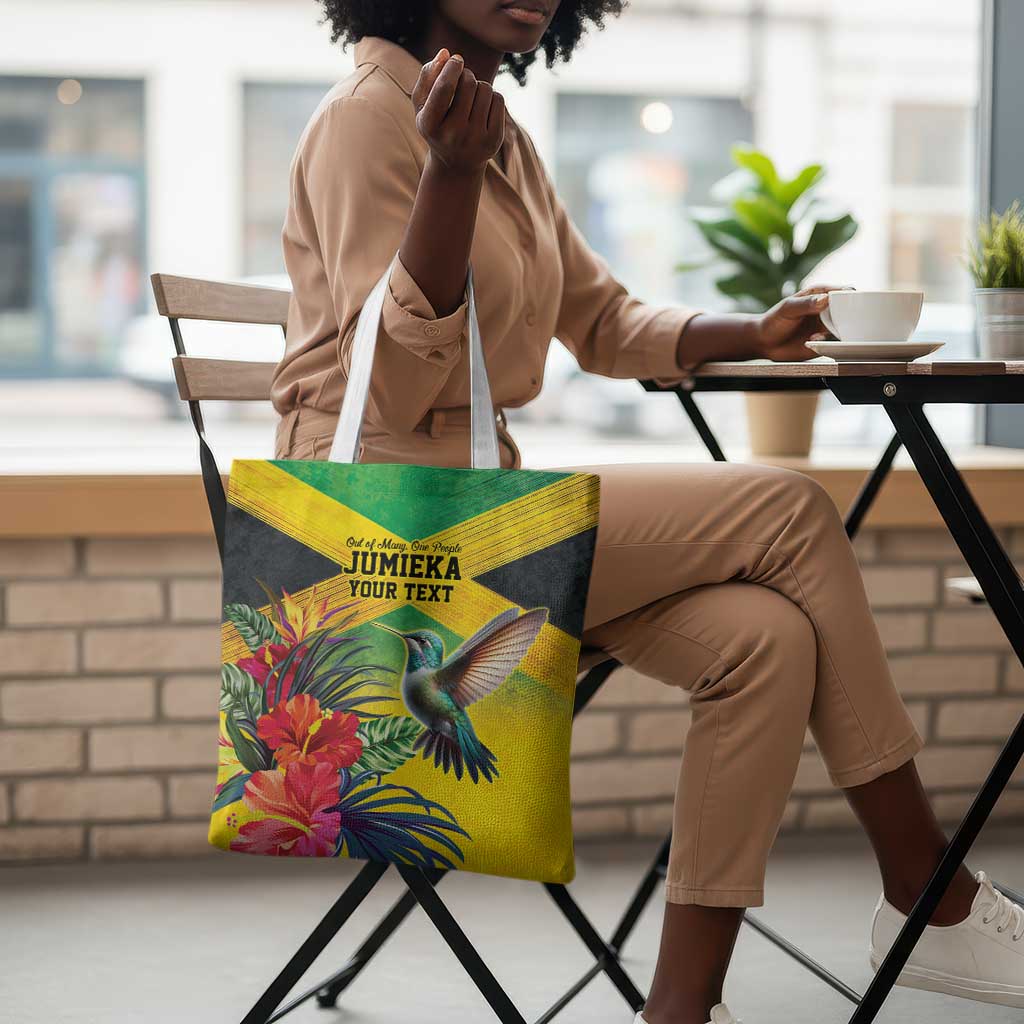 Personalized Black Jamaicans Hummingbird Tote Bag Tropical Flowers Grunge Flag