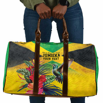 Personalized Black Jamaicans Hummingbird Travel Bag Tropical Flowers Grunge Flag