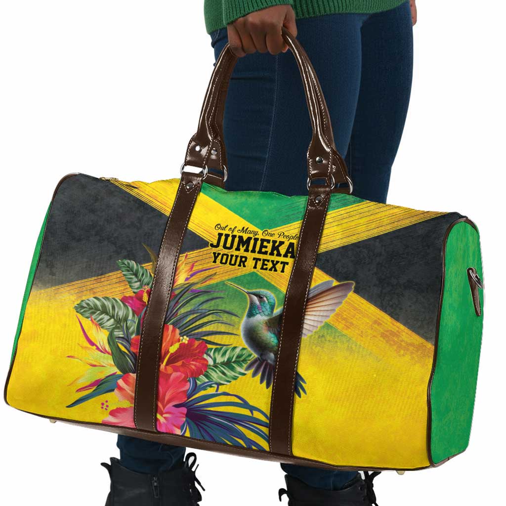 Personalized Black Jamaicans Hummingbird Travel Bag Tropical Flowers Grunge Flag