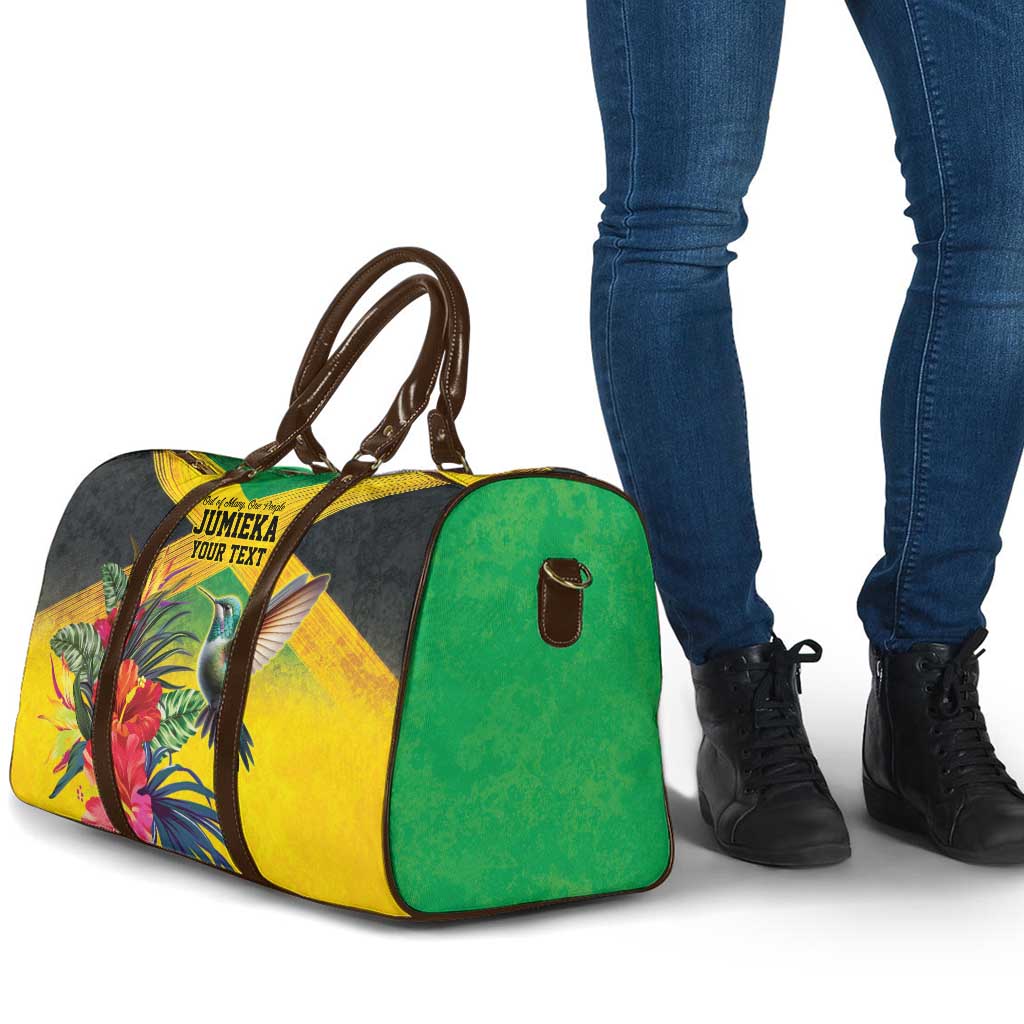 Personalized Black Jamaicans Hummingbird Travel Bag Tropical Flowers Grunge Flag