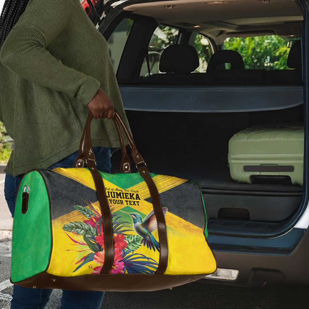 Personalized Black Jamaicans Hummingbird Travel Bag Tropical Flowers Grunge Flag