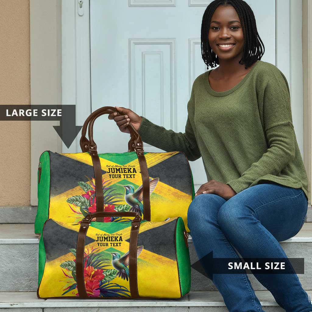 Personalized Black Jamaicans Hummingbird Travel Bag Tropical Flowers Grunge Flag