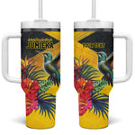 Personalized Black Jamaicans Hummingbird Tumbler With Handle Tropical Flowers Grunge Flag - African Pride