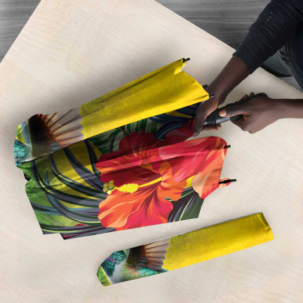 Personalized Black Jamaicans Hummingbird Umbrella Tropical Flowers Grunge Flag