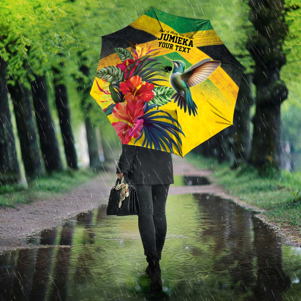 Personalized Black Jamaicans Hummingbird Umbrella Tropical Flowers Grunge Flag