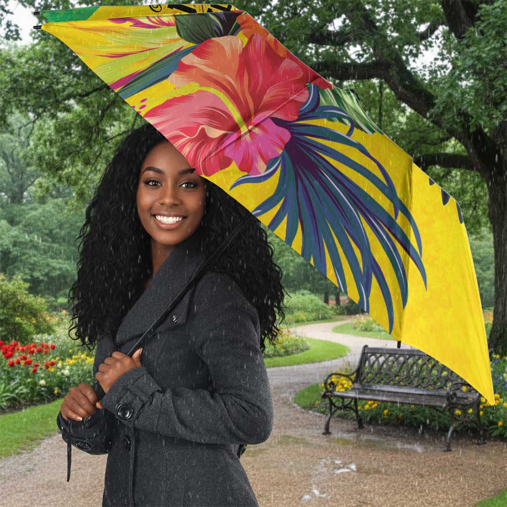 Personalized Black Jamaicans Hummingbird Umbrella Tropical Flowers Grunge Flag