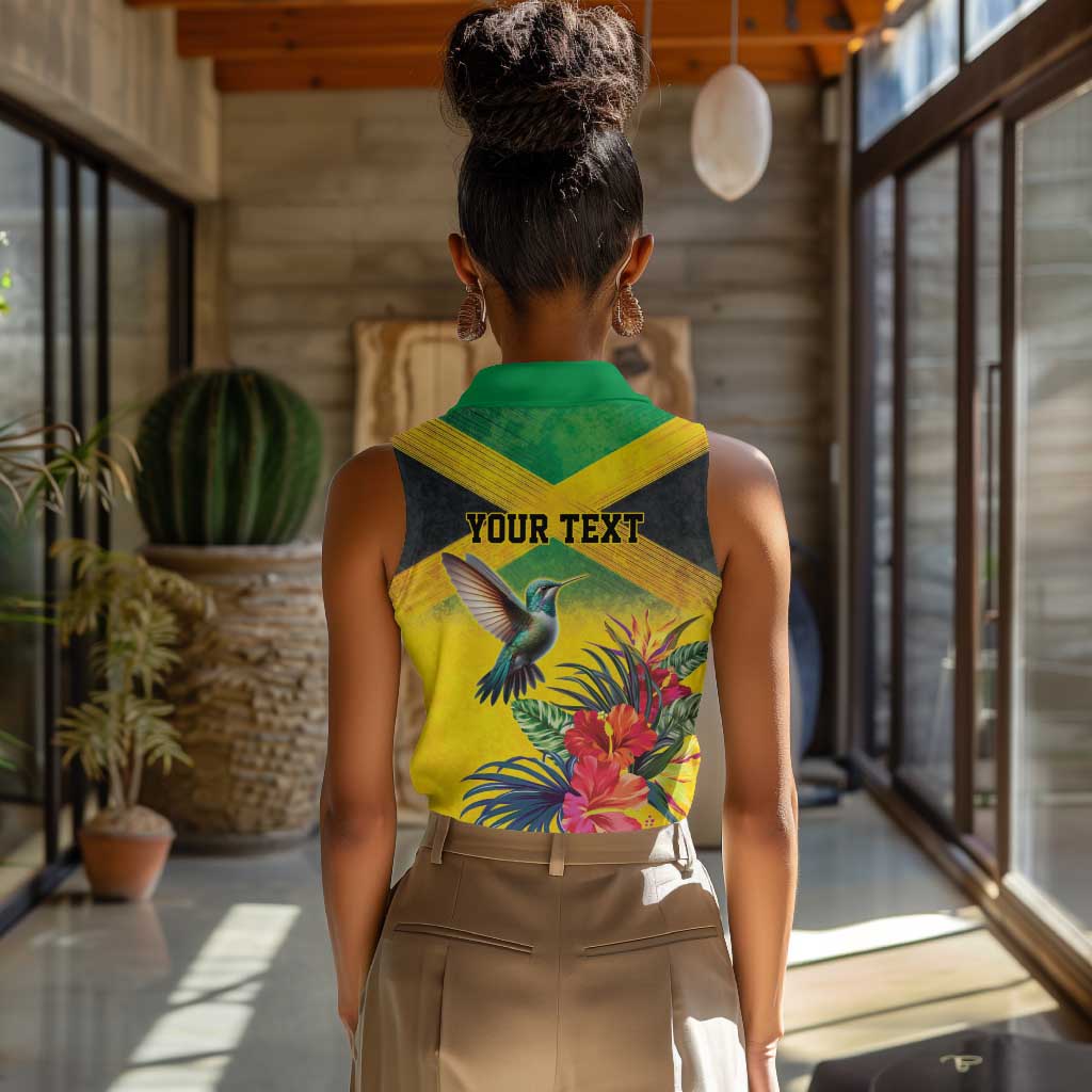 Personalized Black Jamaicans Hummingbird Women Sleeveless Polo Shirt Tropical Flowers Grunge Flag - African Pride