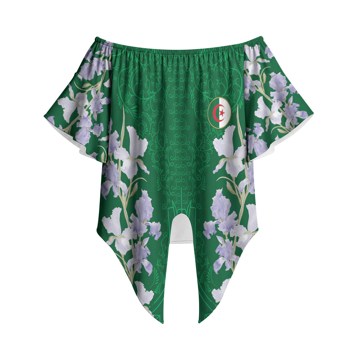 Custom Algeria Iris Floral Green Off Shoulder Wrap Waist Top Africa Women’s Football Champion Series 2026