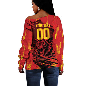 Custom Cameroon Red Lion Off Shoulder Sweater Africa Football Champion Series 2026