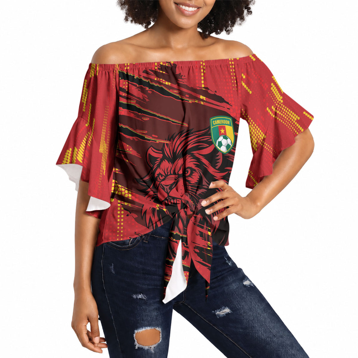 Custom Cameroon Red Lion Off Shoulder Wrap Waist Top Africa Football Champion Series 2026
