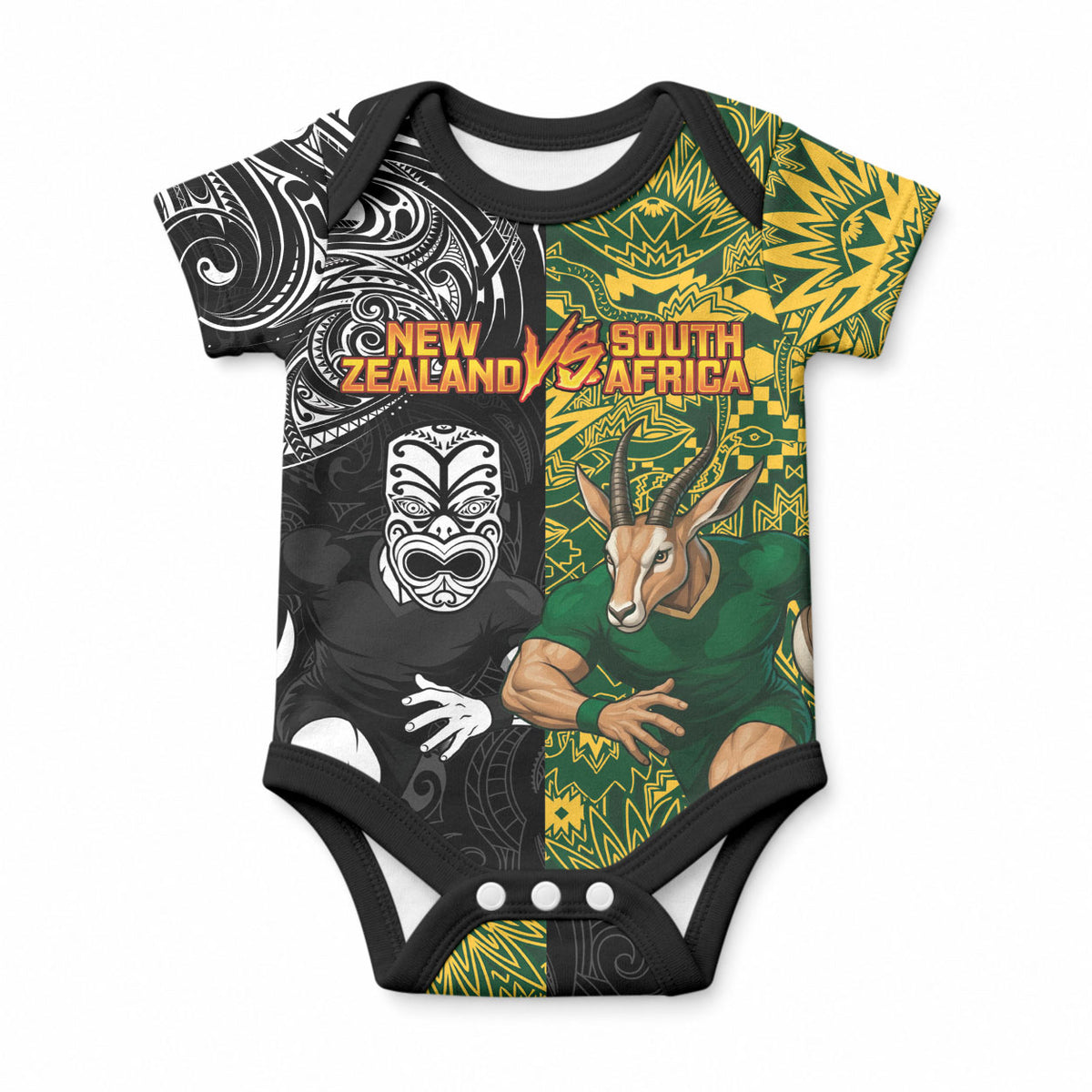 Custom South Africa vs New Zealand Baby Onesie Rugby se Grootste Wedywering Two Nations One Battle