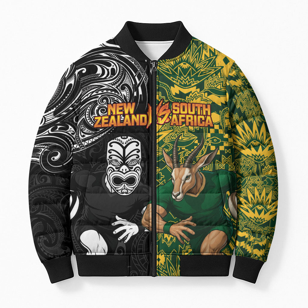 Custom South Africa vs New Zealand Bomber Puffer Jacket Rugby se Grootste Wedywering Two Nations One Battle