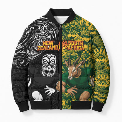 Custom South Africa vs New Zealand Bomber Puffer Jacket Rugby se Grootste Wedywering Two Nations One Battle