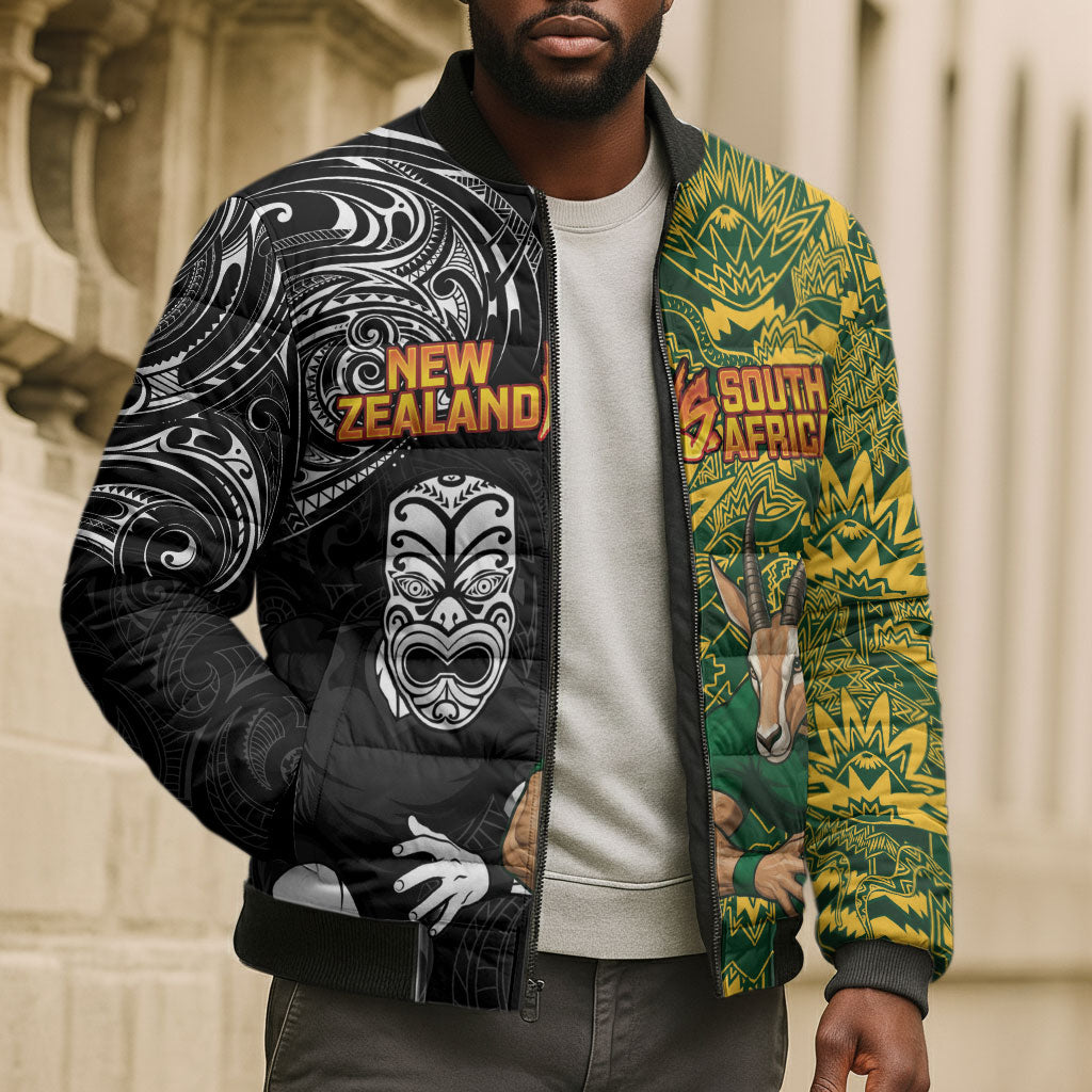 Custom South Africa vs New Zealand Bomber Puffer Jacket Rugby se Grootste Wedywering Two Nations One Battle