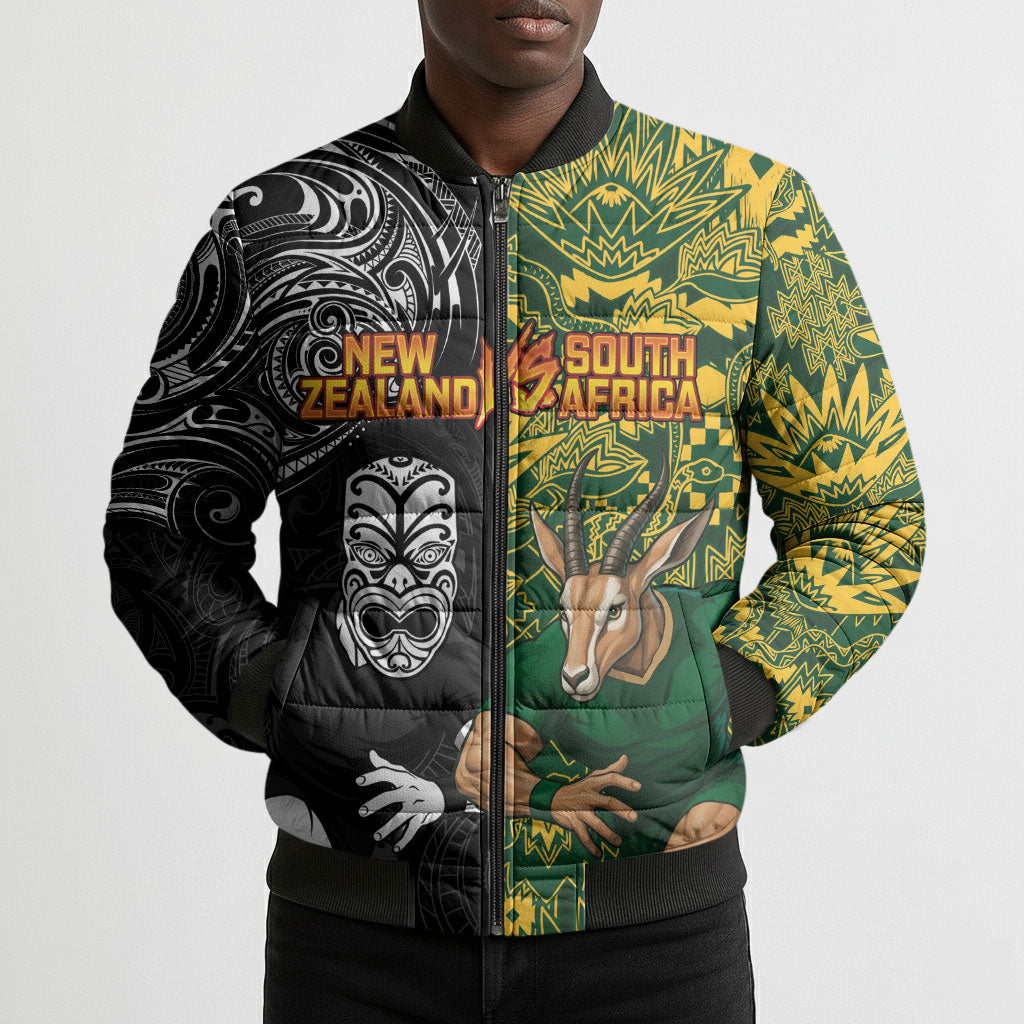 Custom South Africa vs New Zealand Bomber Puffer Jacket Rugby se Grootste Wedywering Two Nations One Battle