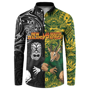 Custom South Africa vs New Zealand Button Sweatshirt Rugby se Grootste Wedywering Two Nations One Battle