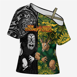 Custom South Africa vs New Zealand Cross Shoulder Shirt Rugby se Grootste Wedywering Two Nations One Battle