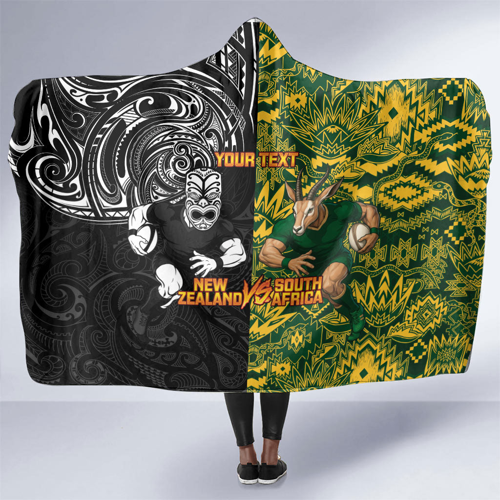 Custom South Africa vs New Zealand Hooded Blanket Rugby se Grootste Wedywering Two Nations One Battle