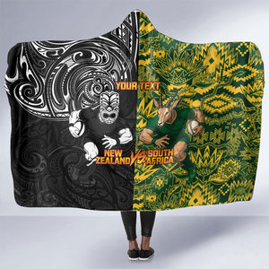 Custom South Africa vs New Zealand Hooded Blanket Rugby se Grootste Wedywering Two Nations One Battle