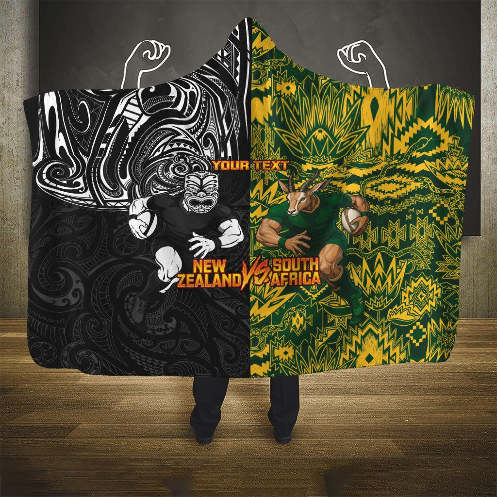 Custom South Africa vs New Zealand Hooded Blanket Rugby se Grootste Wedywering Two Nations One Battle