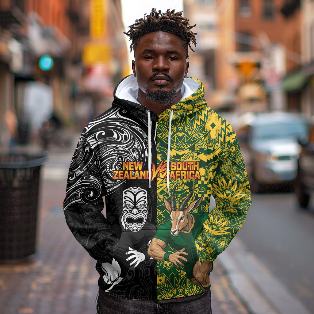 Custom South Africa vs New Zealand Hoodie Rugby se Grootste Wedywering Two Nations One Battle