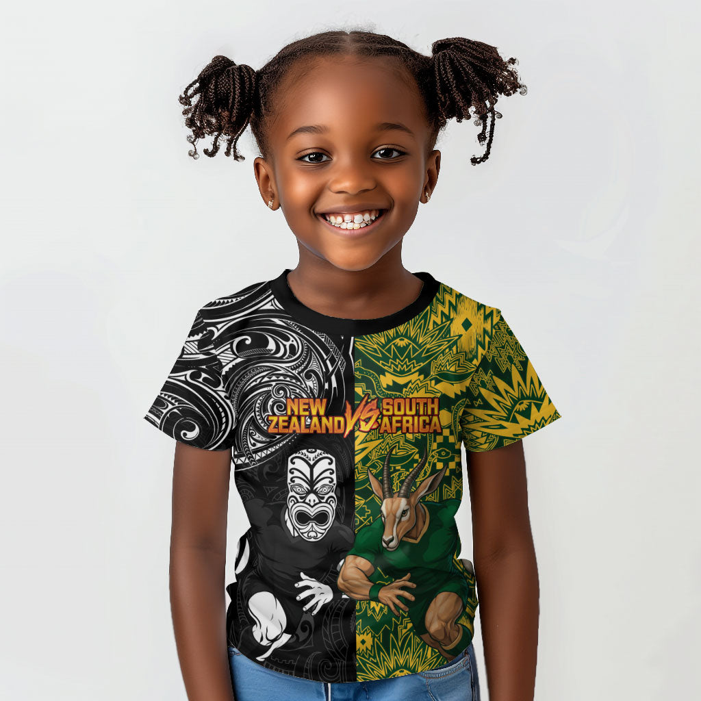 Custom South Africa vs New Zealand Kid T shirt Rugby se Grootste Wedywering Two Nations One Battle