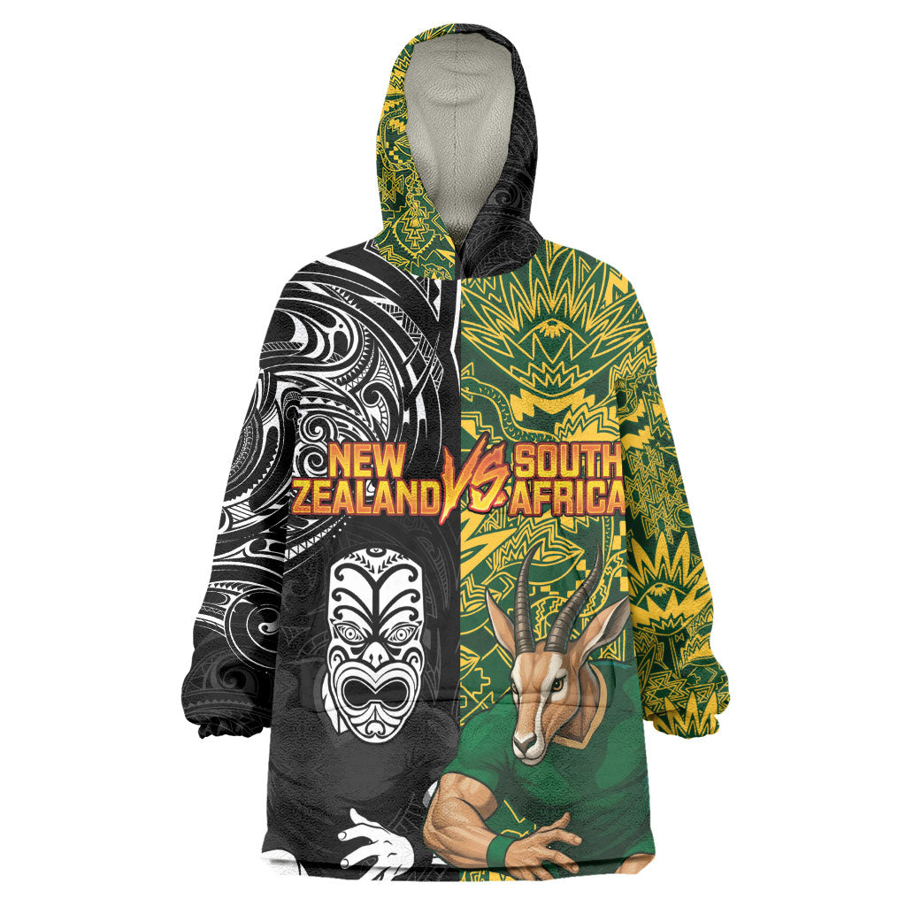 Custom South Africa vs New Zealand Kid Wearable Blanket Hoodie Rugby se Grootste Wedywering Two Nations One Battle