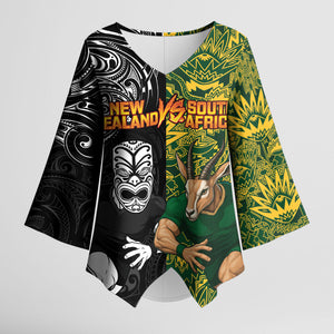 Custom South Africa vs New Zealand Kimono Sleeve Blouse Rugby se Grootste Wedywering Two Nations One Battle