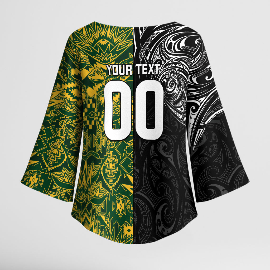 Custom South Africa vs New Zealand Kimono Sleeve Blouse Rugby se Grootste Wedywering Two Nations One Battle