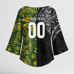 Custom South Africa vs New Zealand Kimono Sleeve Blouse Rugby se Grootste Wedywering Two Nations One Battle