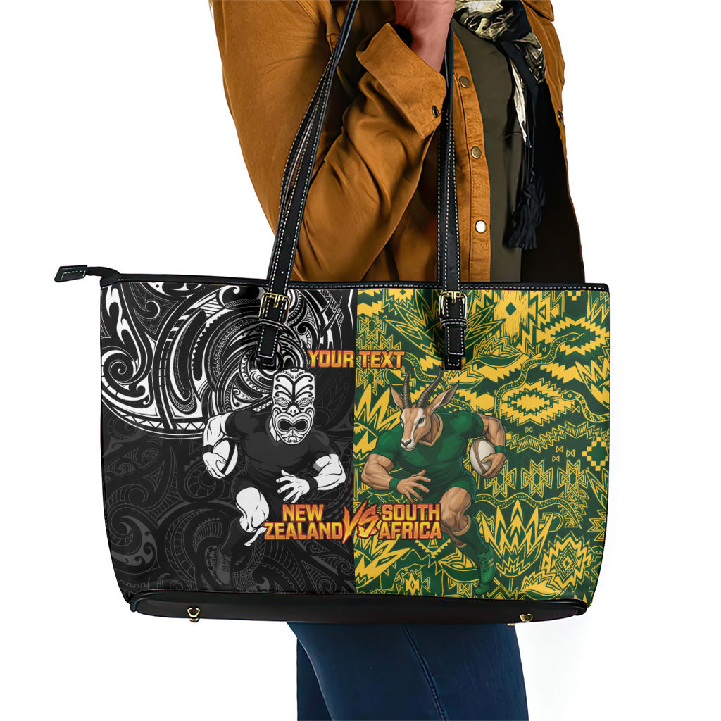 Custom South Africa vs New Zealand Leather Tote Bag Rugby se Grootste Wedywering Two Nations One Battle