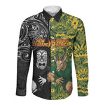 Custom South Africa vs New Zealand Long Sleeve Button Shirt Rugby se Grootste Wedywering Two Nations One Battle