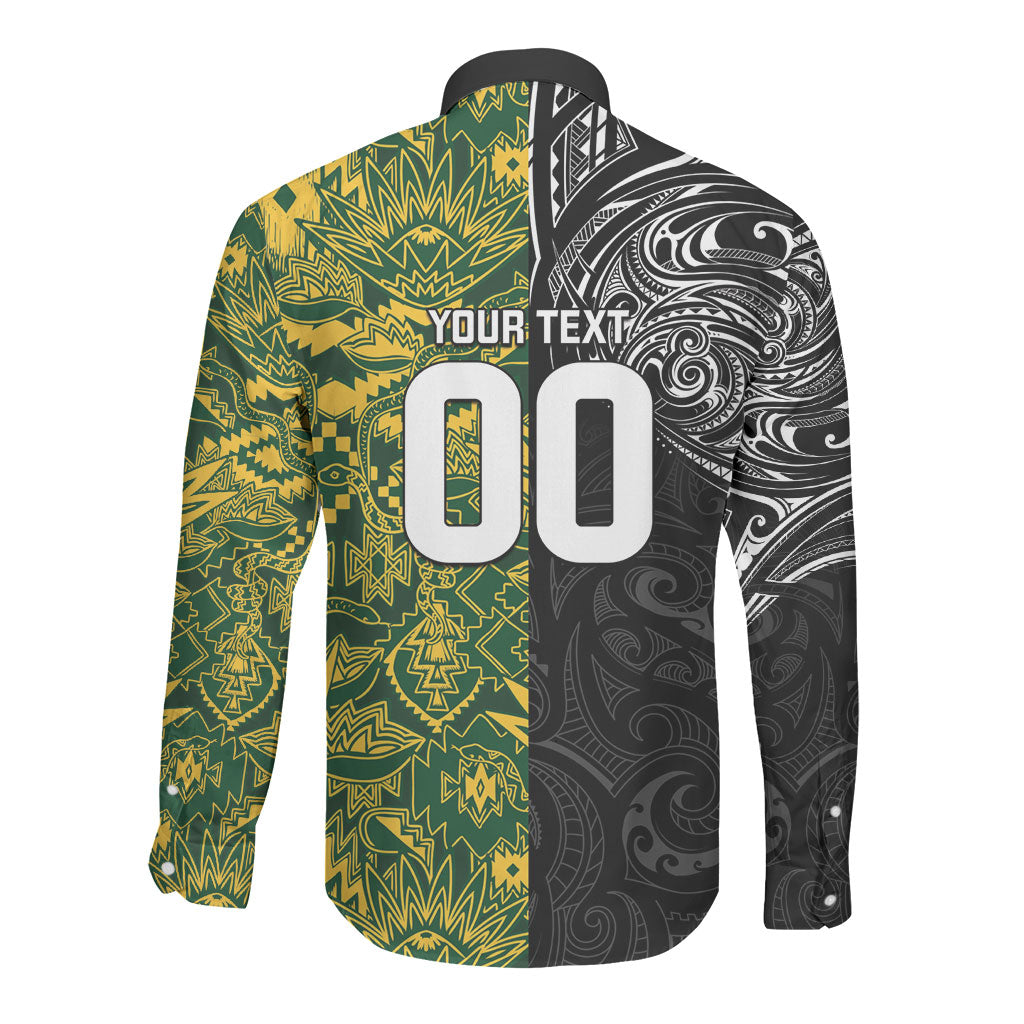 Custom South Africa vs New Zealand Long Sleeve Button Shirt Rugby se Grootste Wedywering Two Nations One Battle