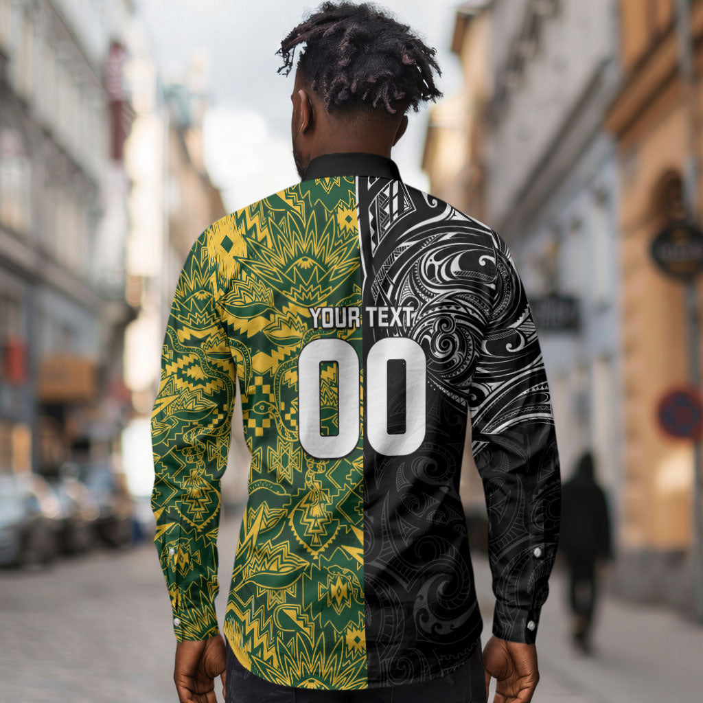 Custom South Africa vs New Zealand Long Sleeve Button Shirt Rugby se Grootste Wedywering Two Nations One Battle
