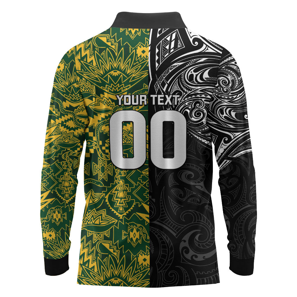 Custom South Africa vs New Zealand Long Sleeve Polo Shirt Rugby se Grootste Wedywering Two Nations One Battle