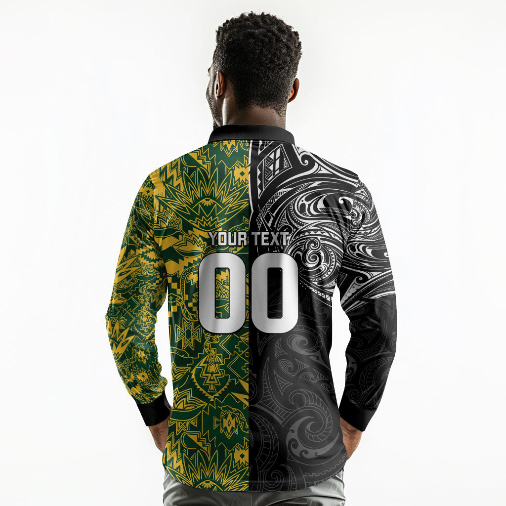 Custom South Africa vs New Zealand Long Sleeve Polo Shirt Rugby se Grootste Wedywering Two Nations One Battle