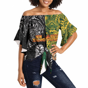 Custom South Africa vs New Zealand Off Shoulder Wrap Waist Top Rugby se Grootste Wedywering Two Nations One Battle