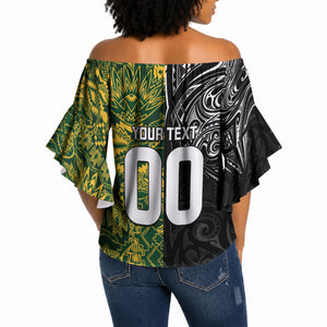 Custom South Africa vs New Zealand Off Shoulder Wrap Waist Top Rugby se Grootste Wedywering Two Nations One Battle