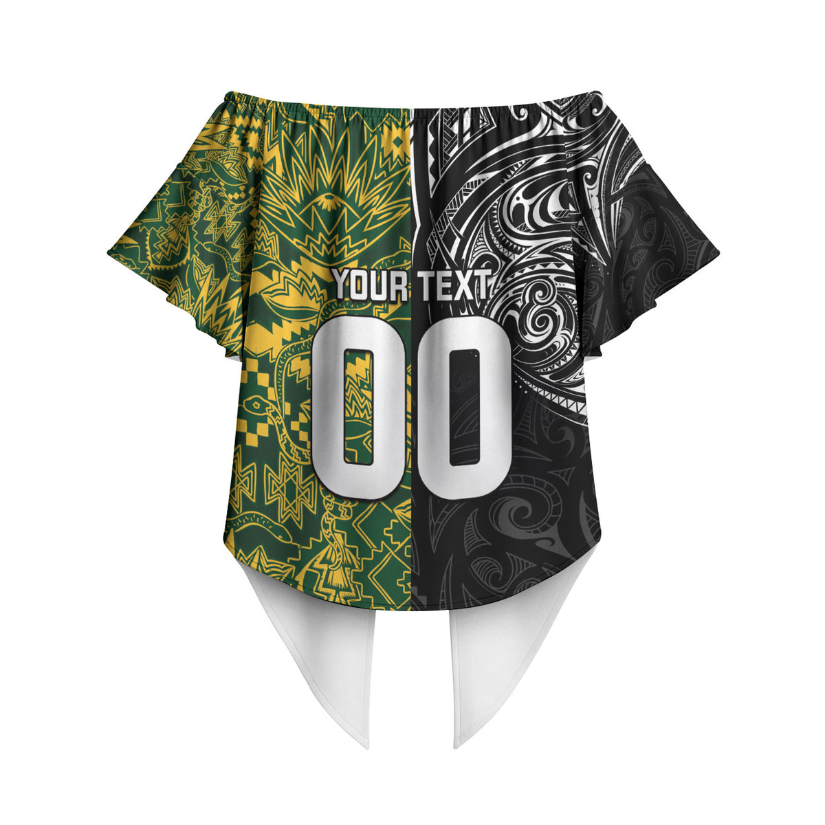 Custom South Africa vs New Zealand Off Shoulder Wrap Waist Top Rugby se Grootste Wedywering Two Nations One Battle