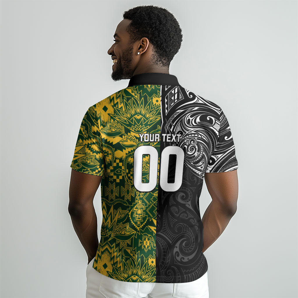 Custom South Africa vs New Zealand Polo Shirt Rugby se Grootste Wedywering Two Nations One Battle