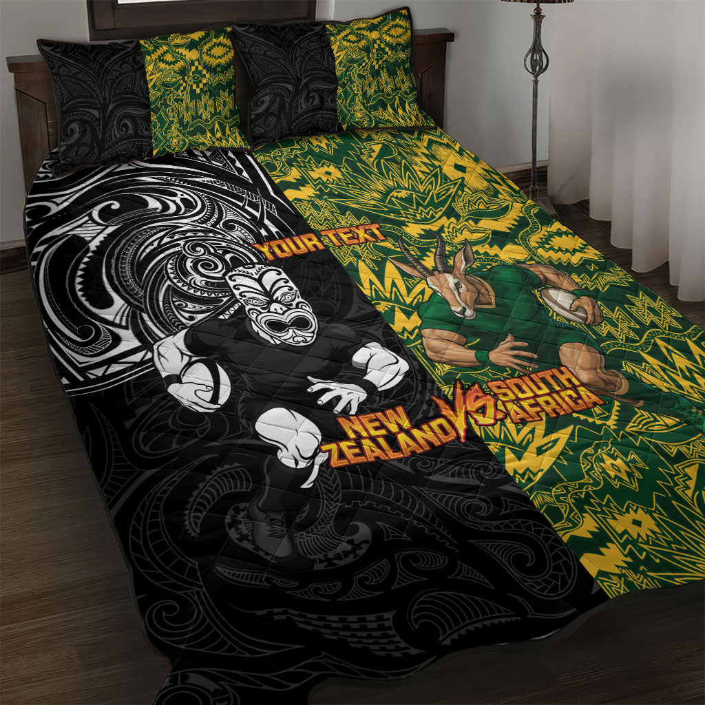 Custom South Africa vs New Zealand Quilt Bed Set Rugby se Grootste Wedywering Two Nations One Battle