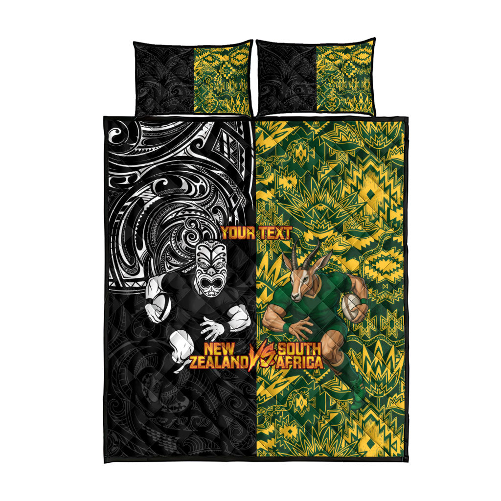 Custom South Africa vs New Zealand Quilt Bed Set Rugby se Grootste Wedywering Two Nations One Battle