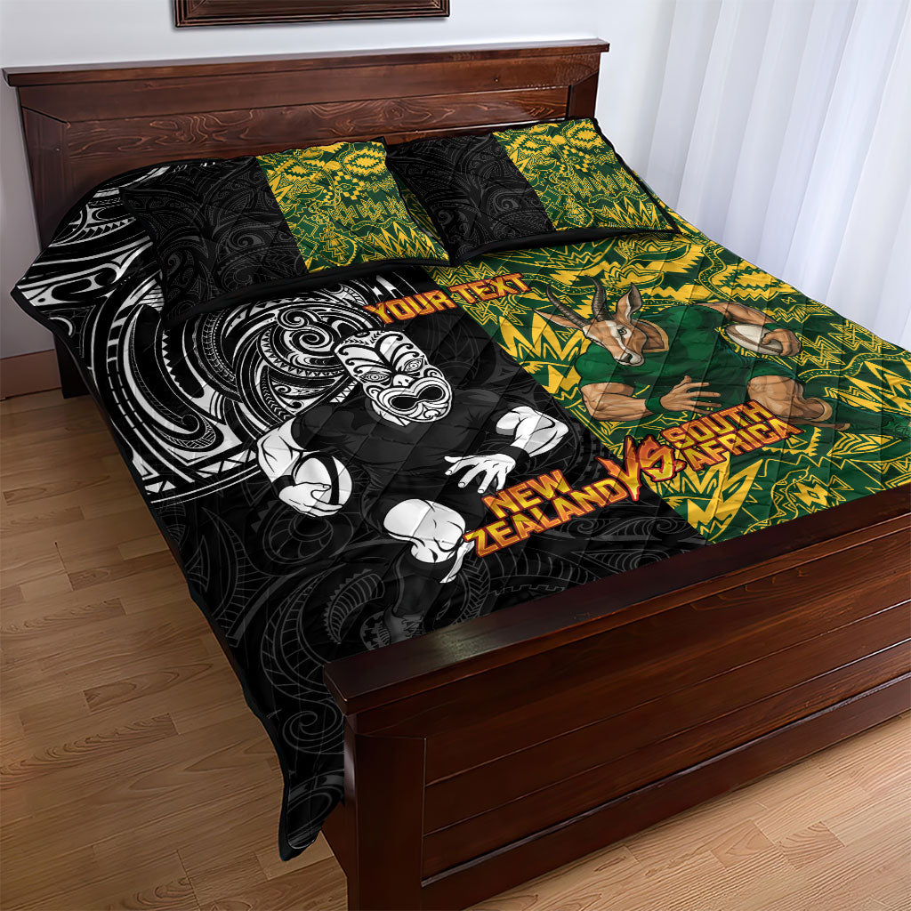 Custom South Africa vs New Zealand Quilt Bed Set Rugby se Grootste Wedywering Two Nations One Battle