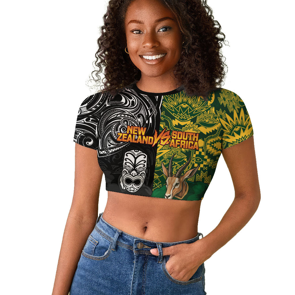 Custom South Africa vs New Zealand Raglan Cropped T shirt Rugby se Grootste Wedywering Two Nations One Battle