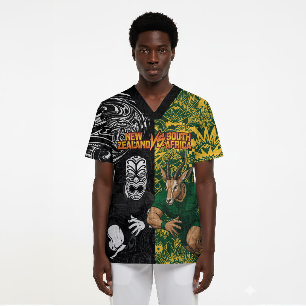 Custom South Africa vs New Zealand Scrub Top Rugby se Grootste Wedywering Two Nations One Battle