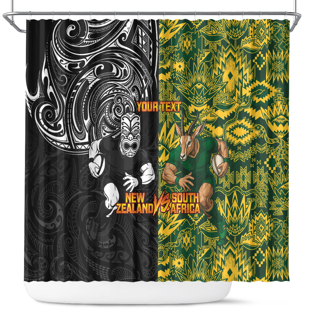 Custom South Africa vs New Zealand Shower Curtain Rugby se Grootste Wedywering Two Nations One Battle